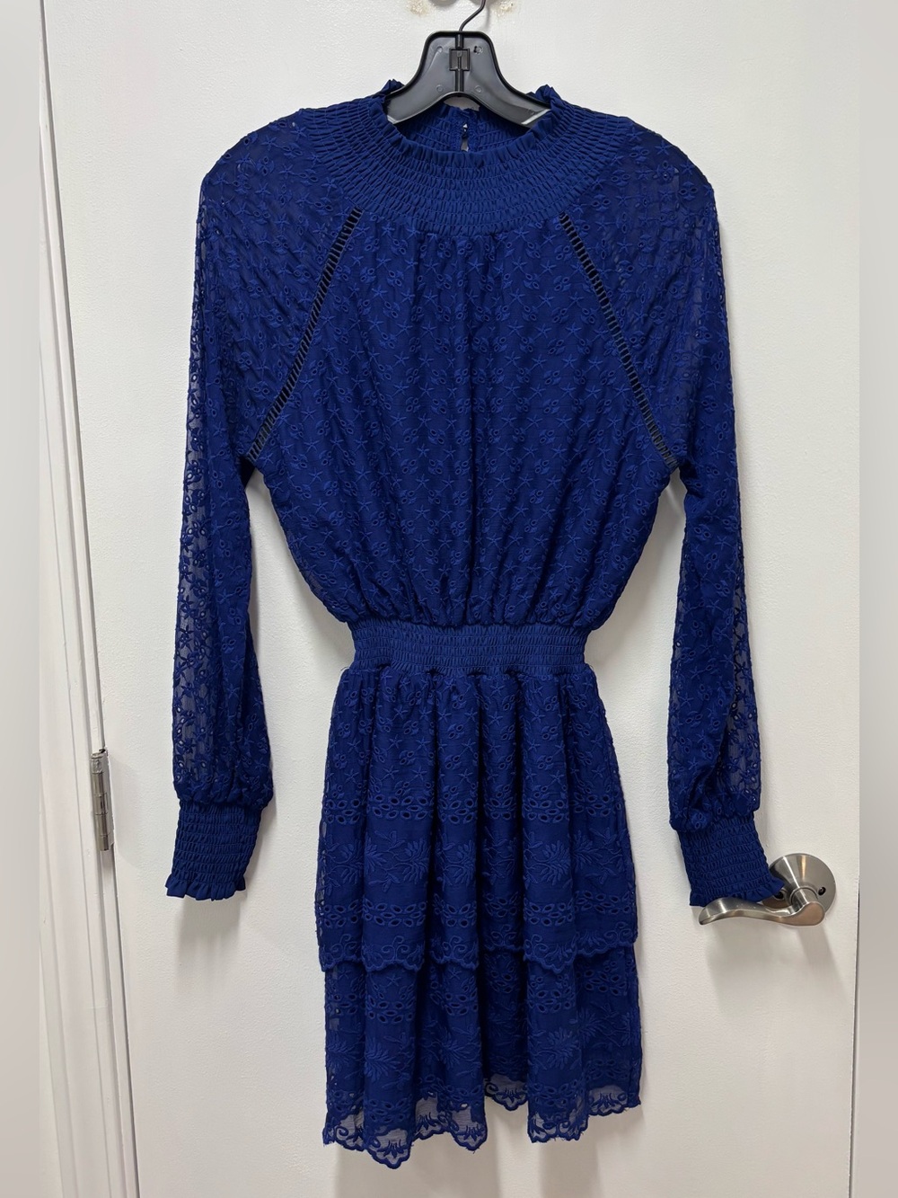 Women's Royal Blue Long-Sleeve Lace Tiered Dress